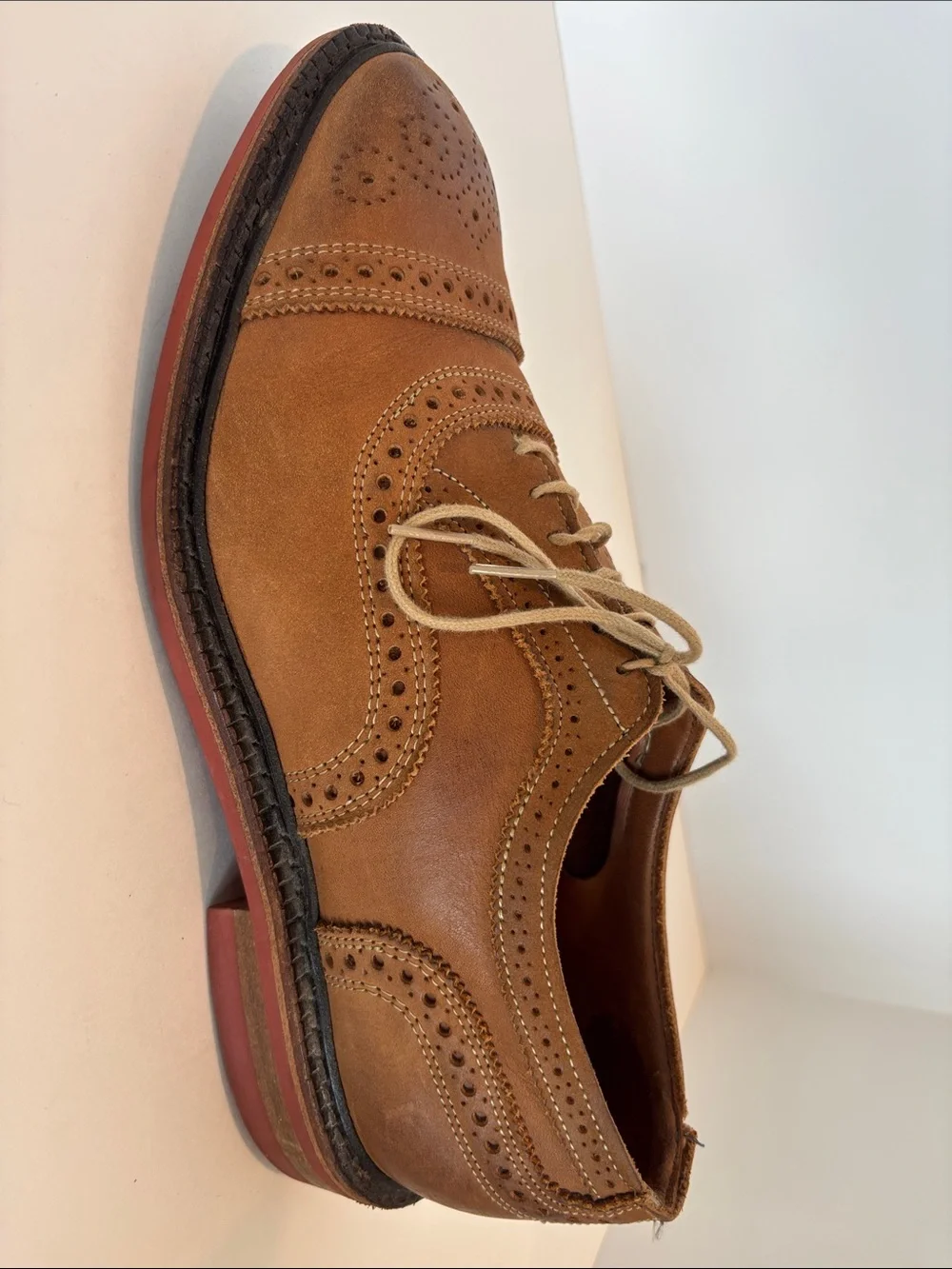 Men's Allen Edmonds Strandmok Tan Brogue Leather Lace-Up Dress Shoes Size 8E